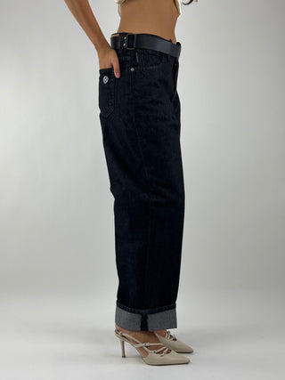 Jeans nero con risvolto - PLS-R133