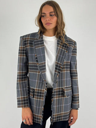 Giacca check con frangia - JGE-R045
