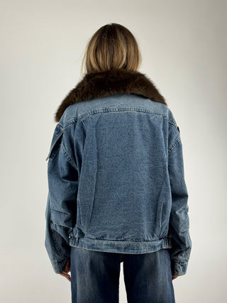 Giubbino Denim con collo ecopelliccia -Z2570