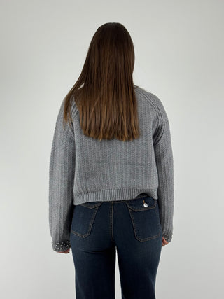 Maglione crop con strass - 98054