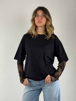 T-shirt manica in pizzo - 11073