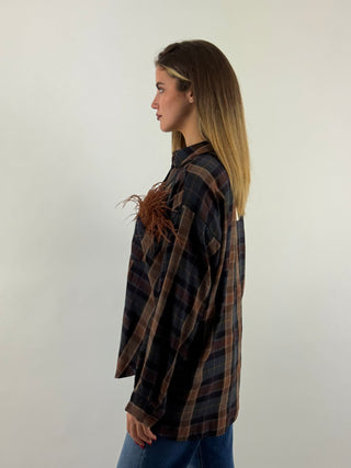 Camicia over con tasca in frange - W26C634