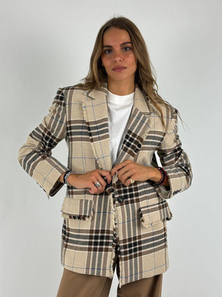 Giacca check con frangia - JGE-R045