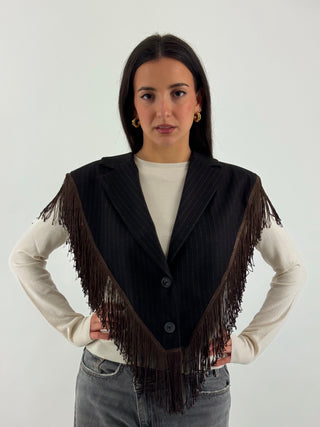 Gilet gessato con frange - 27B6589
