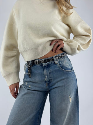 Cintura borchiata nera, 3 file - ALBELT3-N