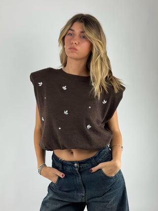 Gilet in maglia con strass - MFP-P075