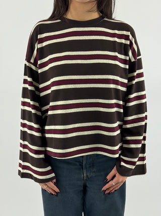T-shirt over a righe manica a campana - 12491