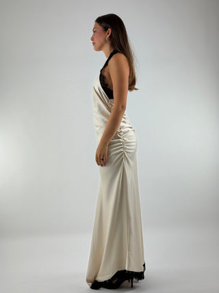Abito lungo in satin con inserti in pizzo - 37504GA