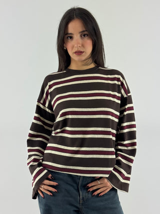 T-shirt over a righe manica a campana - 12491