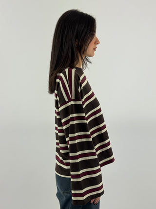 T-shirt over a righe manica a campana - 12491