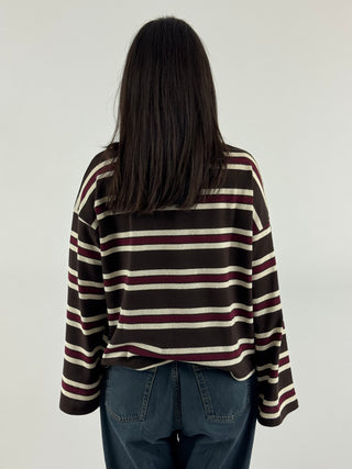 T-shirt over a righe manica a campana - 12491