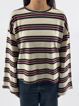 T-shirt over a righe manica a campana - 12491